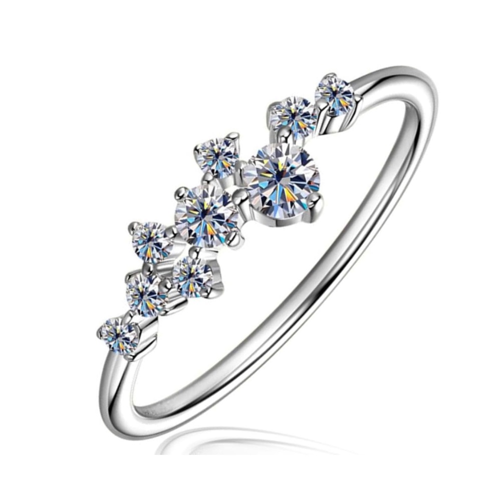 Certified 18k White Gold 1 Carat Diamond Geometric Scattered Stone Zigzag Ring